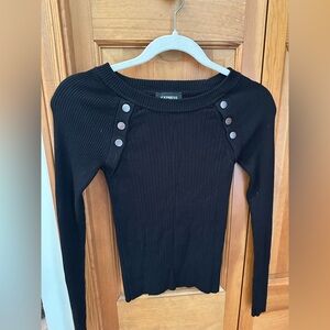 Express Black Ribbed Long Sleeve Blouse